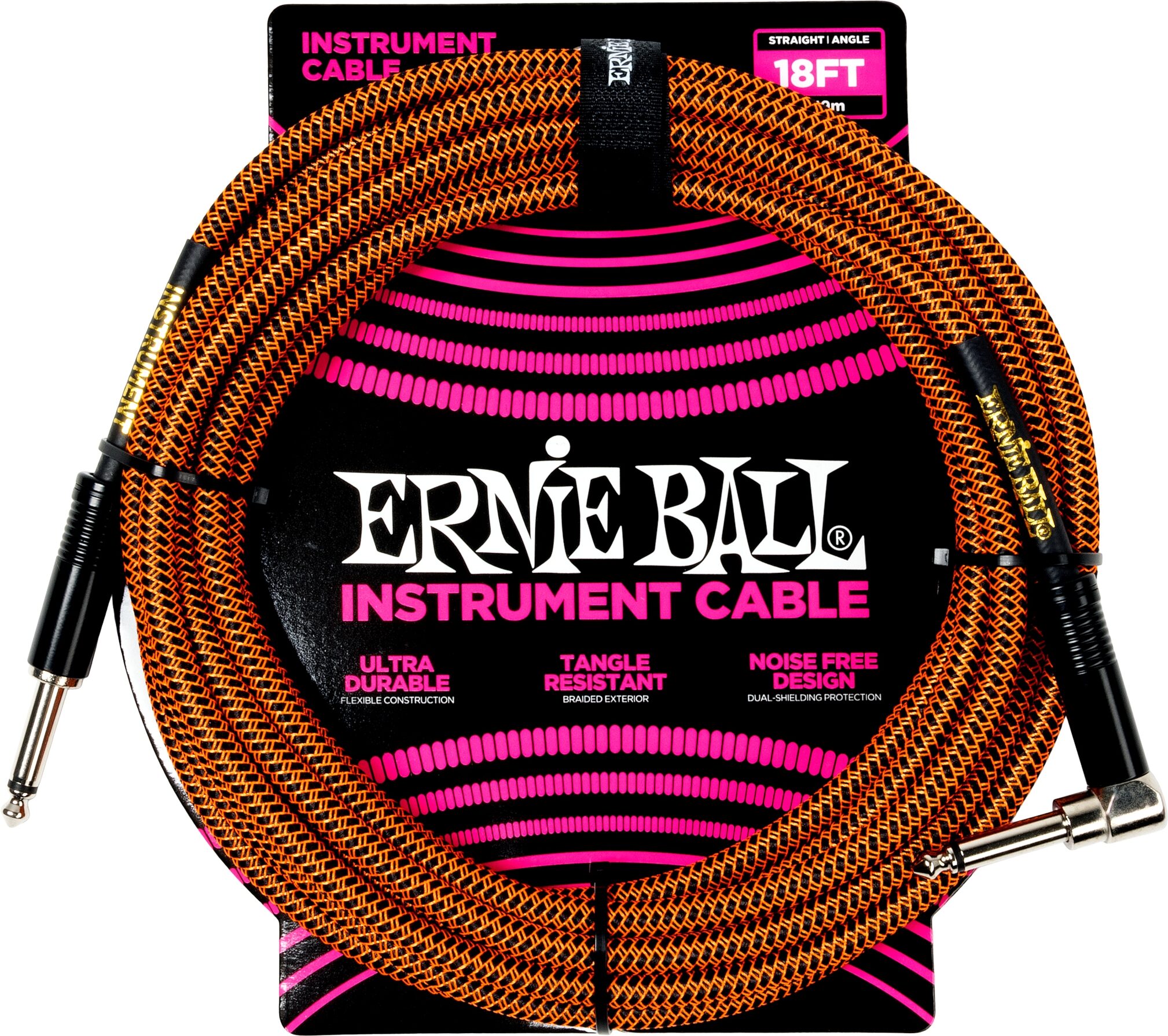 Ernie Ball Braided Instrument Cable, Pumpkin Pie, 18 foot, P06471, Action Position Back
