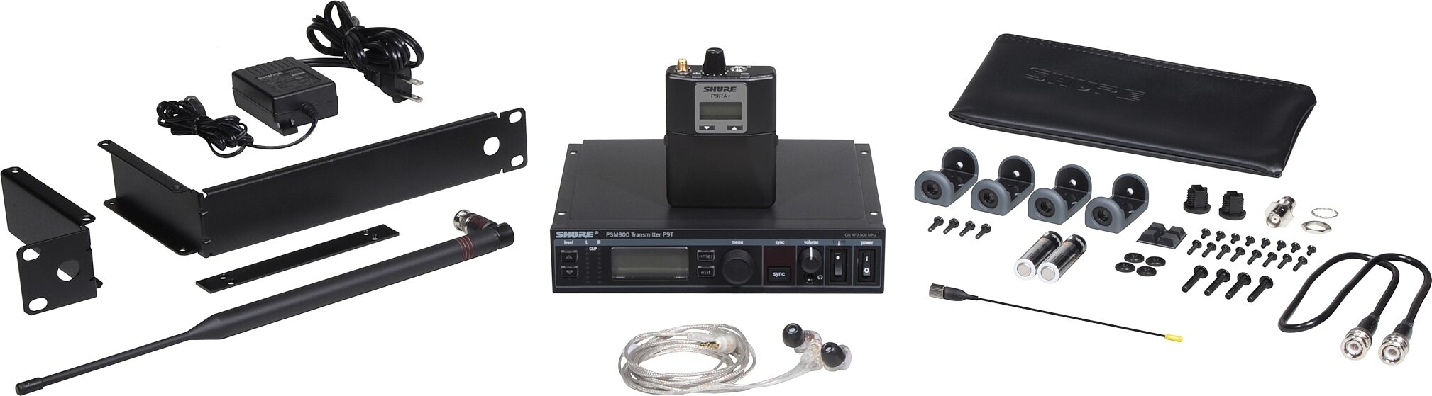Shure PSM900 Personal Monitor System with SE425 In-Ear Headphones, Band G7, Main with all components Front