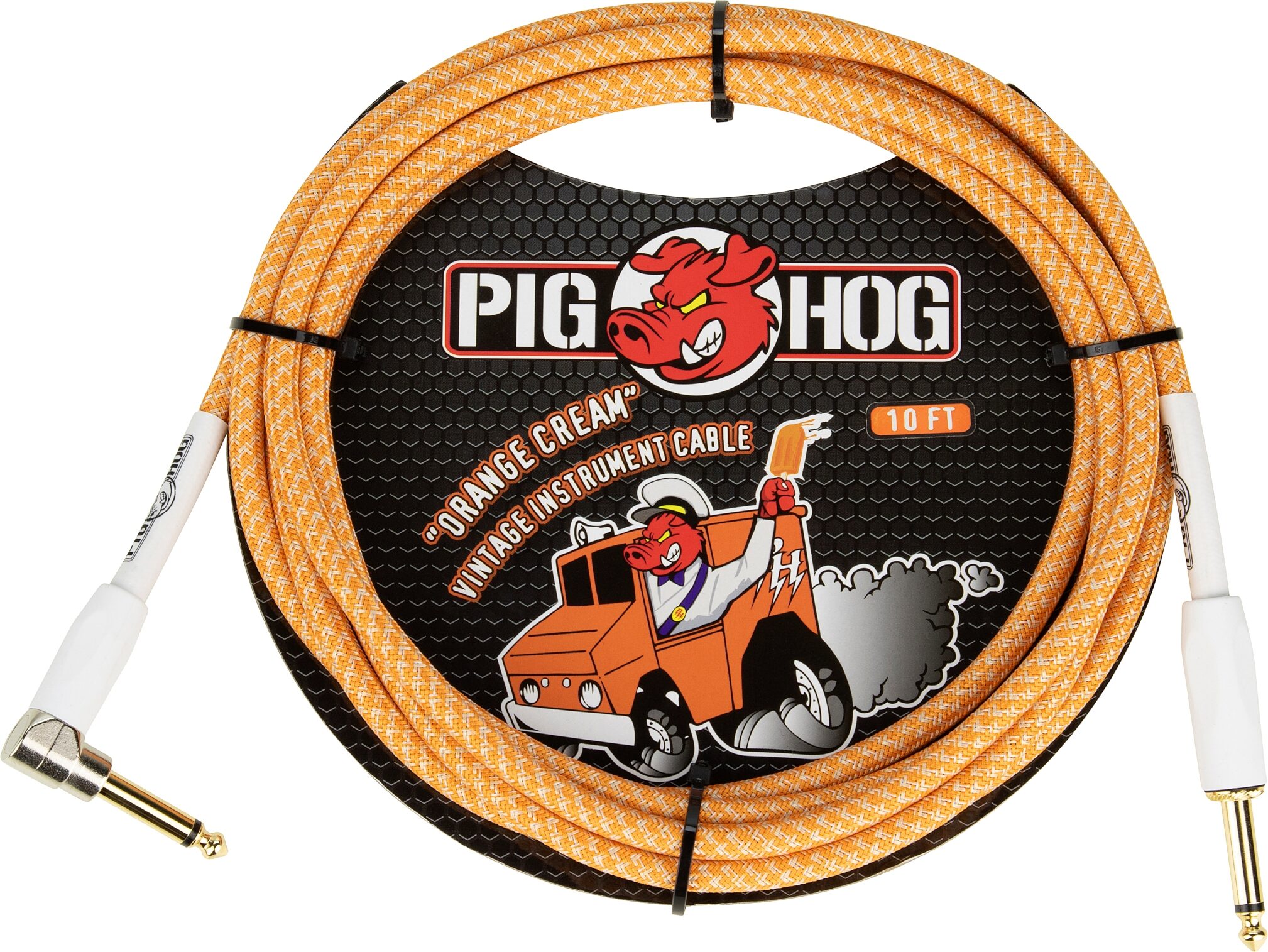 Pig Hog Vintage Series Instrument Cable, 1/4" Straight to 1/4" Right Angle, Orange Creme, 10 foot, Main