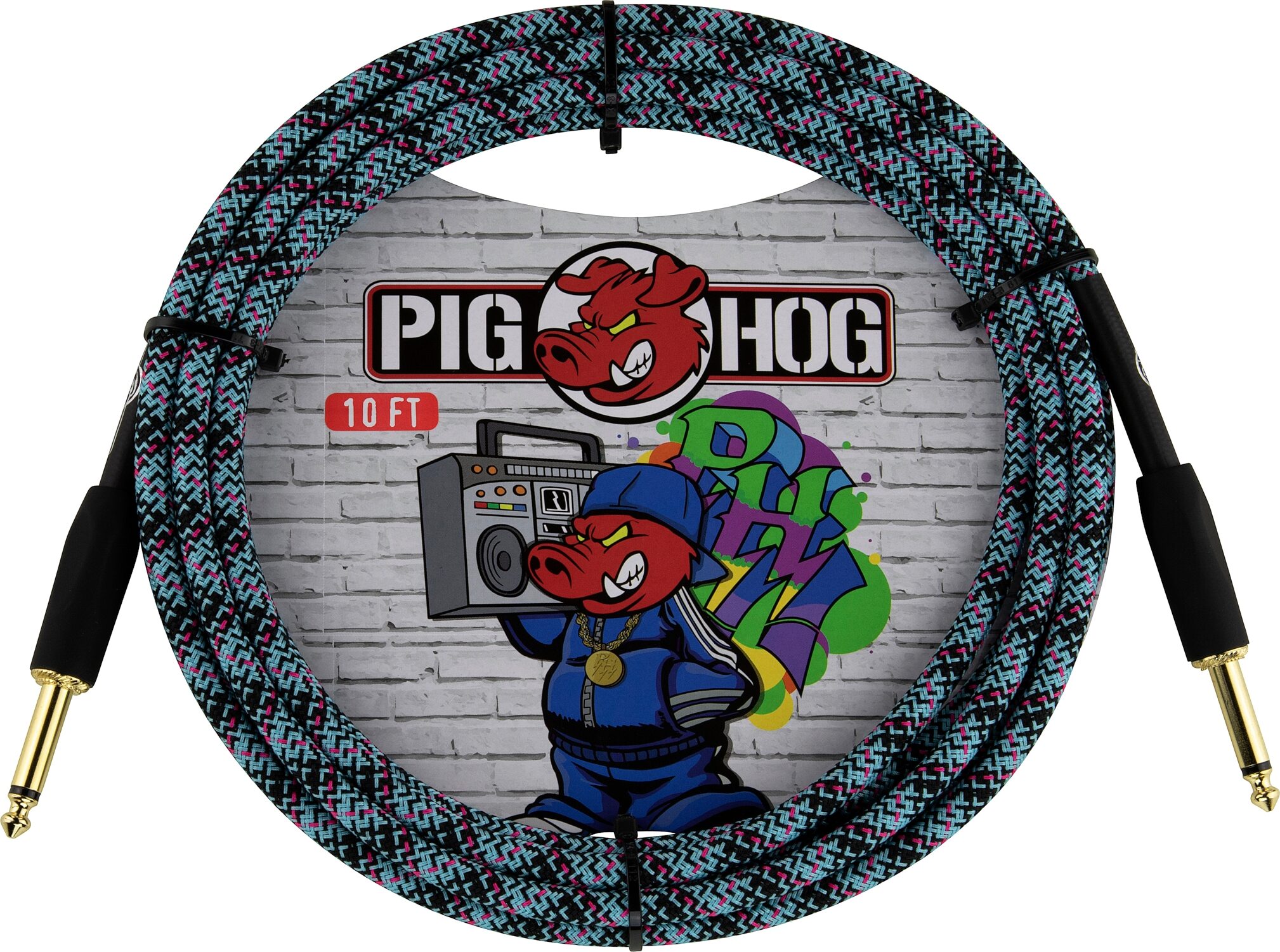Pig Hog Vintage Series Instrument Cable, 1/4" Straight to 1/4" Straight, Blue Graffiti, 10 foot, Main