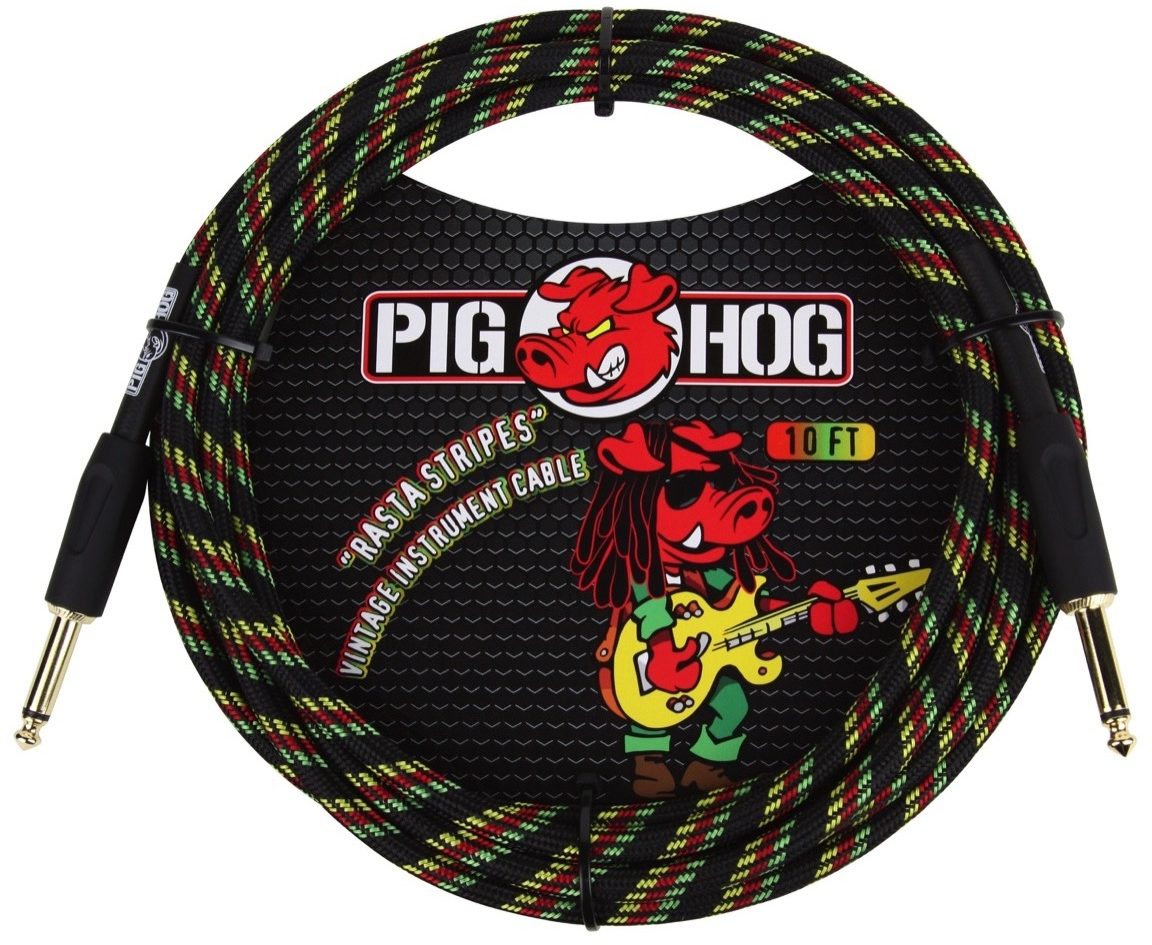 Pig Hog Vintage Series Instrument Cable, 1/4" Straight to 1/4" Straight, Rasta Stripes, 10 foot, Main