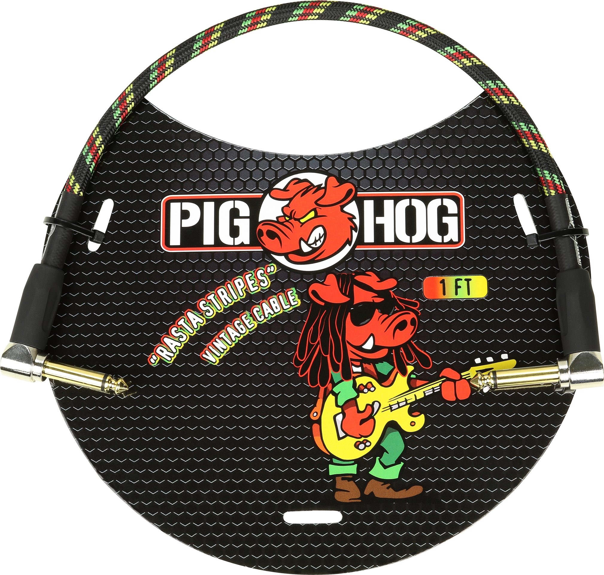 Pig Hog Vintage Series Patch Cable, Rasta Stripe, 1 foot Angled, Main
