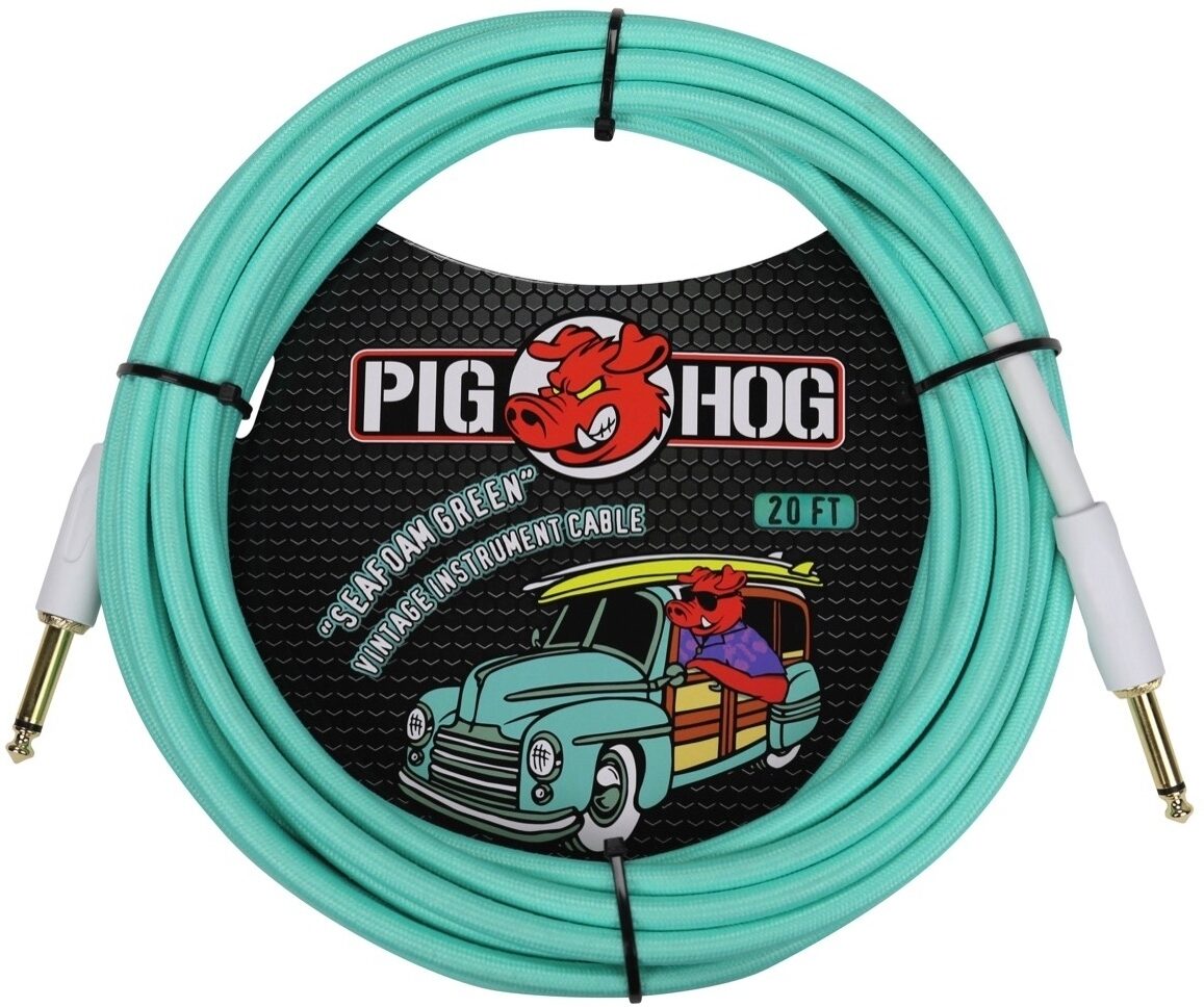 Pig Hog Vintage Series Instrument Cable, 1/4" Straight to 1/4" Straight, Seafoam Green, 20 foot, Main