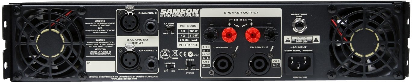 Samson PG2200 Power Amplifier (2200 Watts), Rear