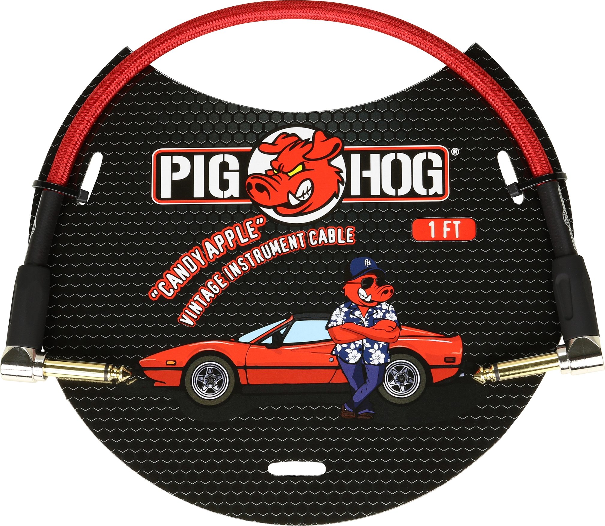 Pig Hog Vintage Series Patch Cable, Candy Apple Red, 1 foot Angled, Action Position Back