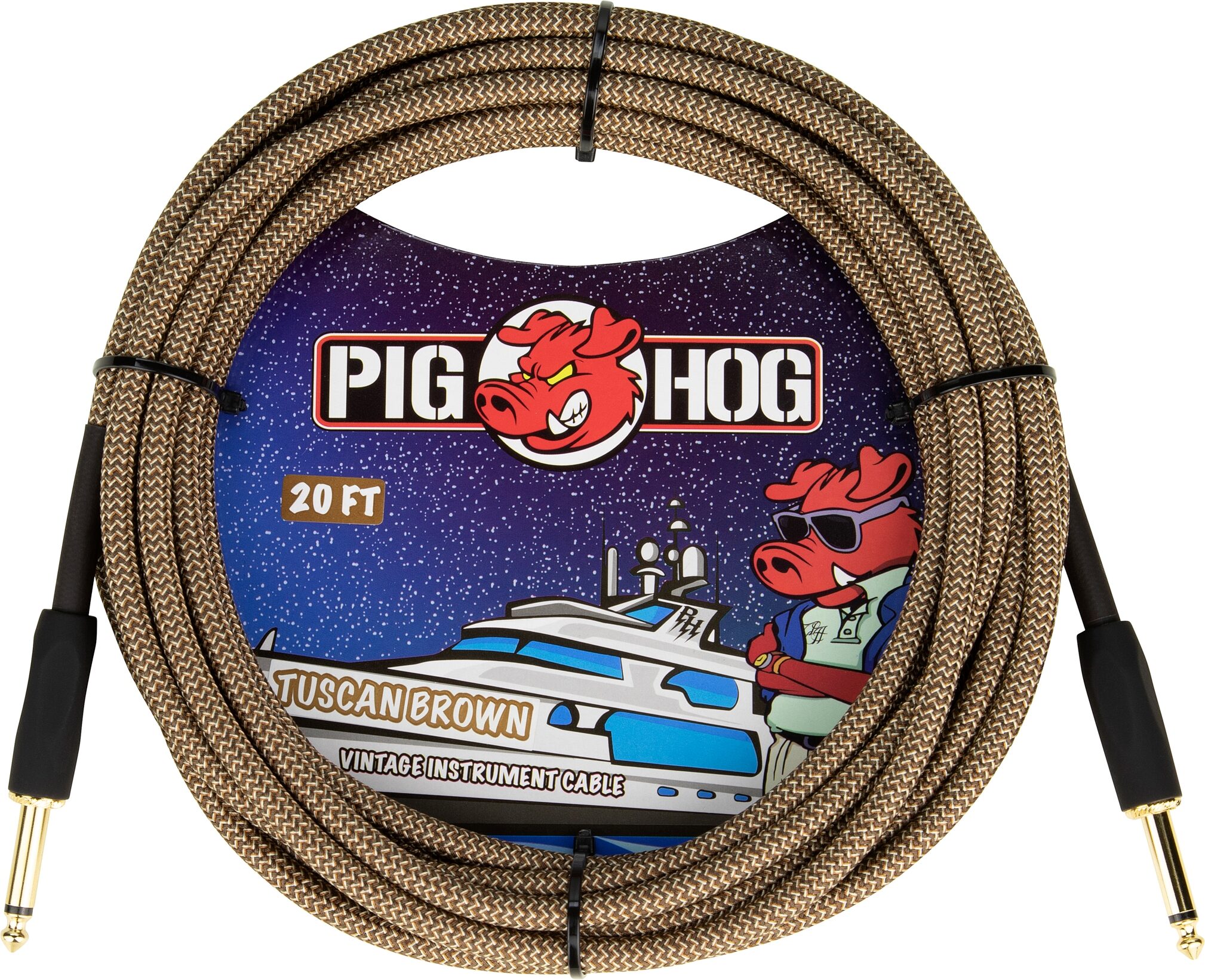 Pig Hog Vintage Series Instrument Cable, 1/4" Straight to 1/4" Straight, Tuscan Brown, 20 foot, Action Position Back