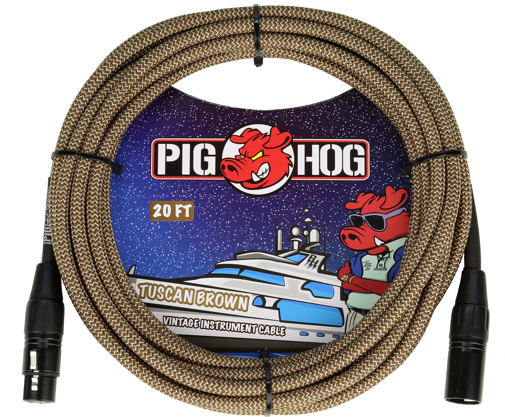 Pig Hog Woven XLR Microphone Cable, Tuscan Brown, 20 foot, Action Position Back