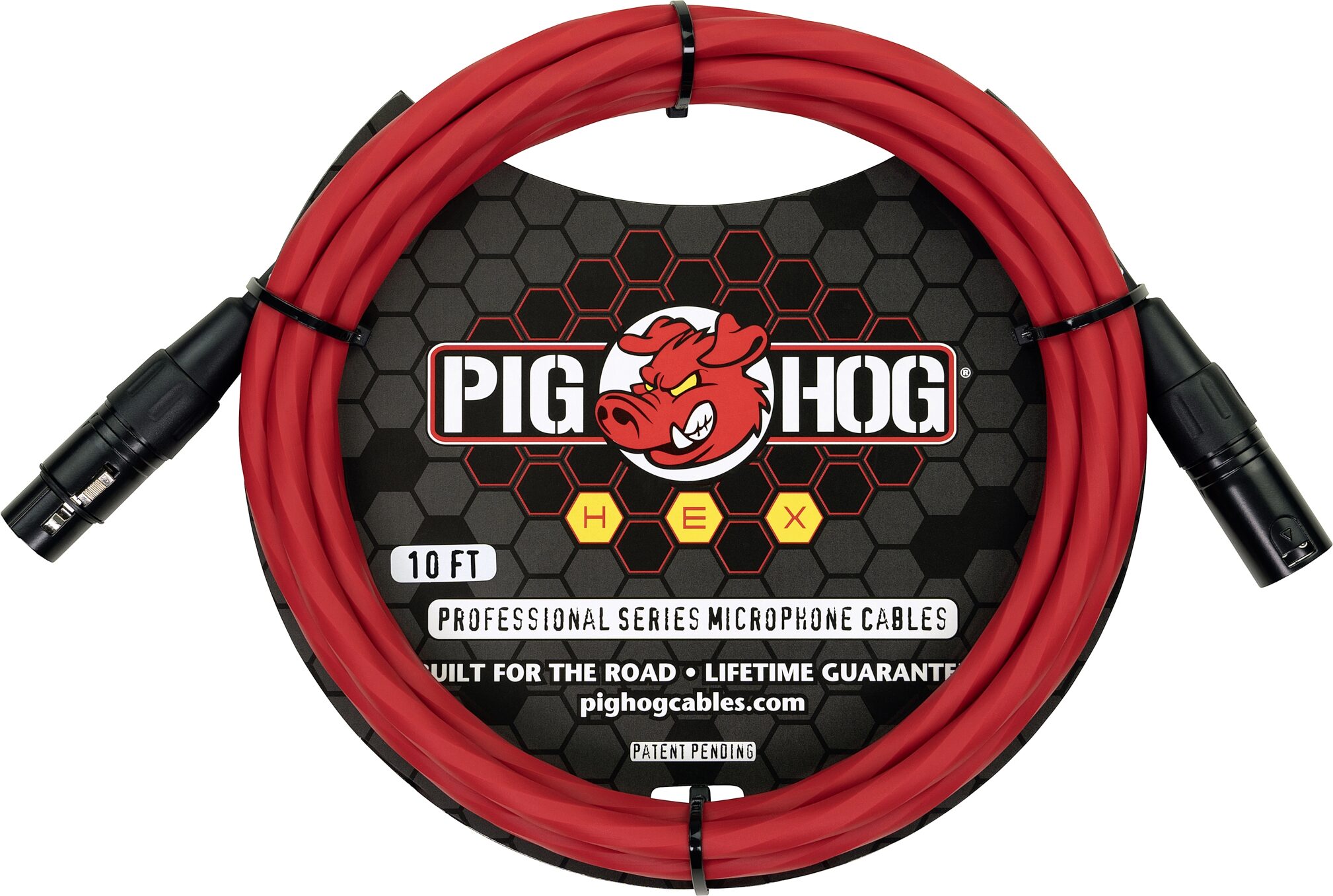 Pig Hog Hex Series XLR Microphone Cable, Candy Apple Red, 10 foot, Action Position Front