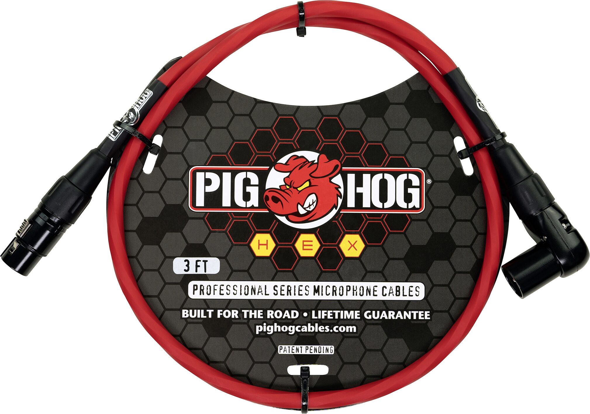Pig Hog Hex Series Right-Angle XLR Microphone Cable, Candy Apple Red, 3 foot, Action Position Front