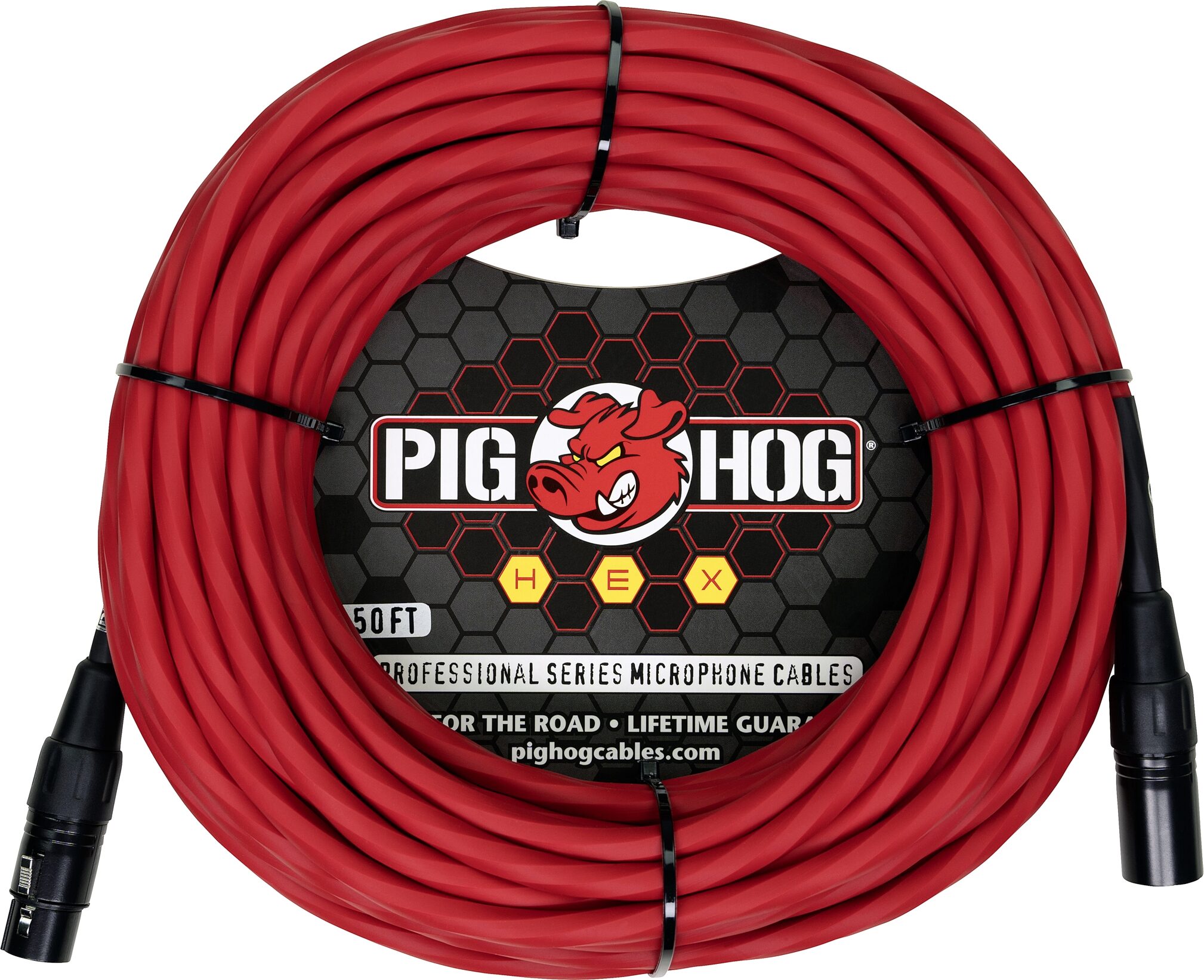 Pig Hog Hex Series XLR Microphone Cable, Candy Apple Red, 50 foot, Action Position Front