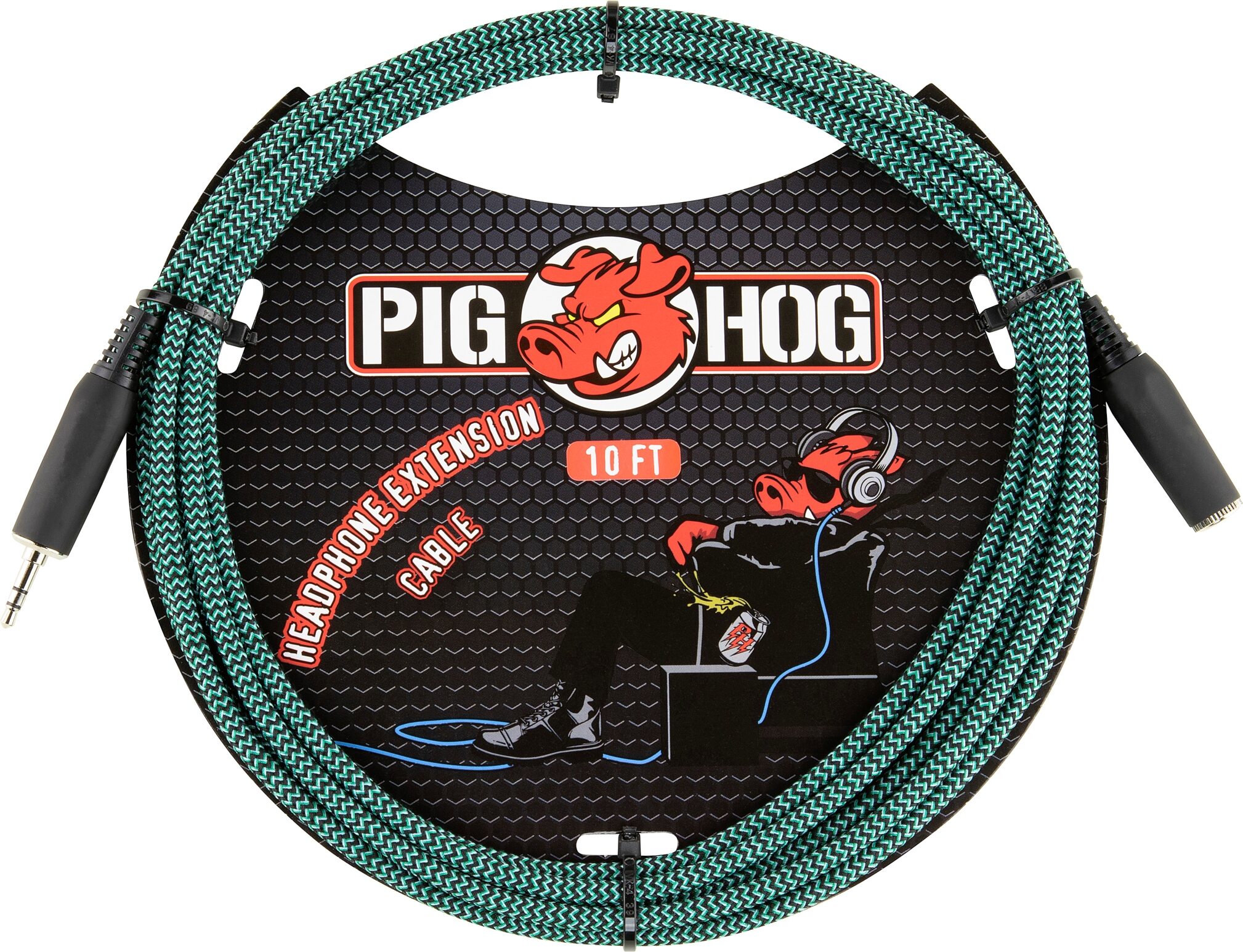 Pig Hog PHX 1/8" TRS Headphone Extension Cable, Tahitian Blue, 10 foot, Action Position Back