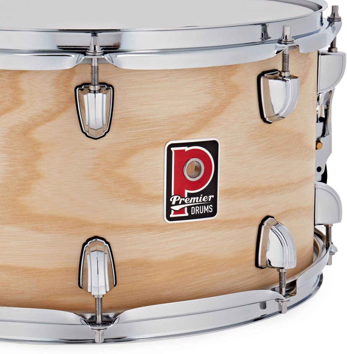 Premier Artist 6-Ply Birch Snare Drum, Natural Ash, 8x14 inch, Action Position Back