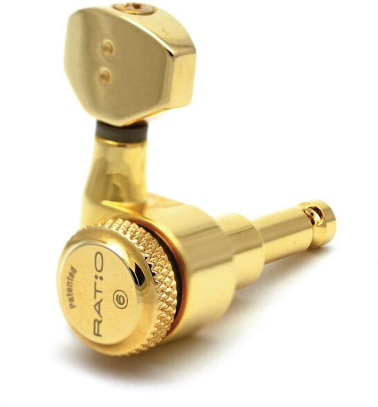 Graph Tech PRL-8721 Ratio 7-String Locking Guitar Tuners, 7-In-Line, Gold, Action Position Back
