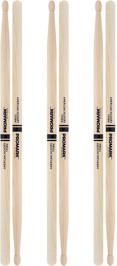 ProMark 5B Drumsticks, Wood Tip, 3-Pack, pack