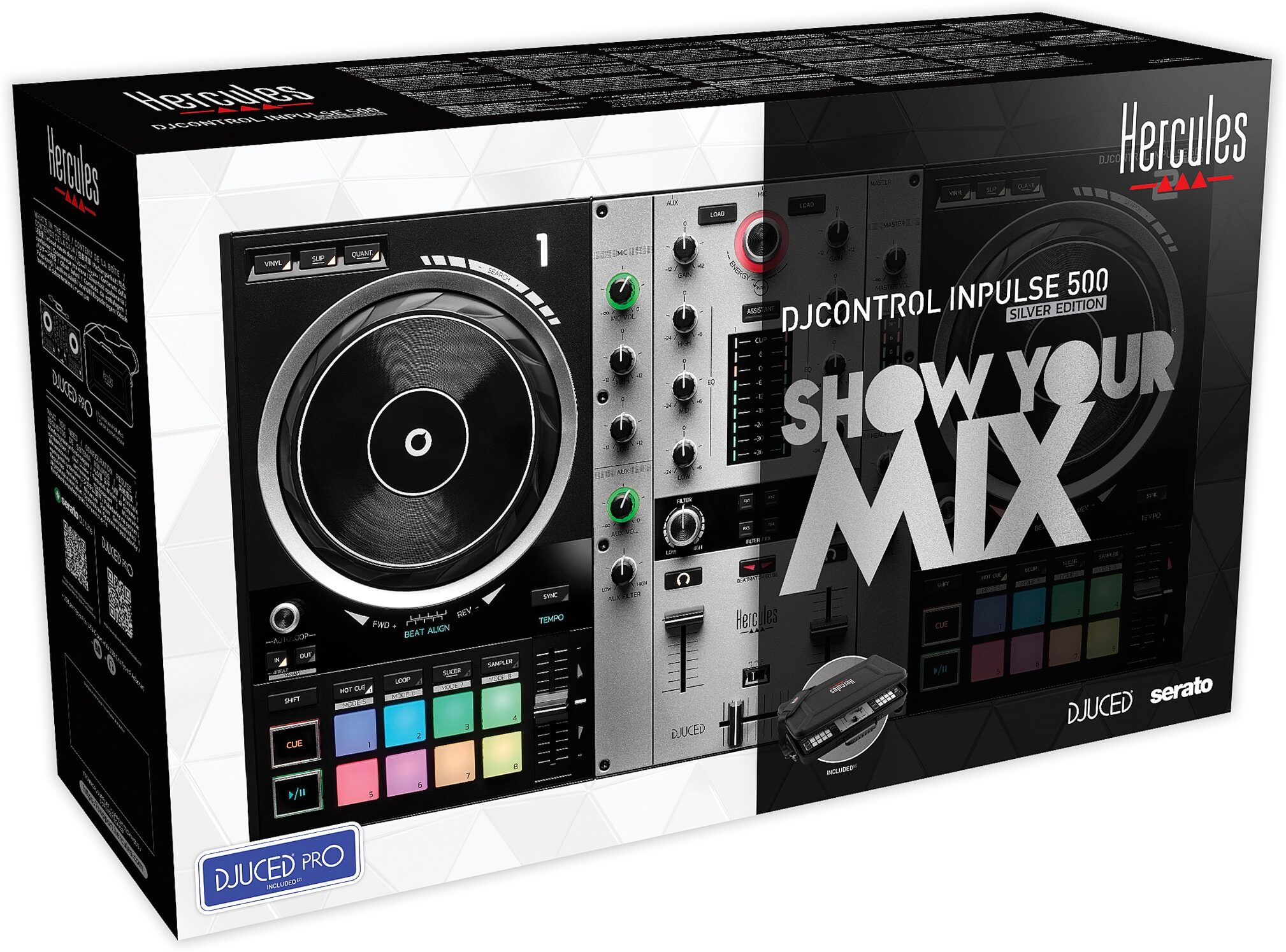 Hercules DJControl Inpulse 500 DJ Controller, Limited-Edition Silver, with Included Carry Case, Package