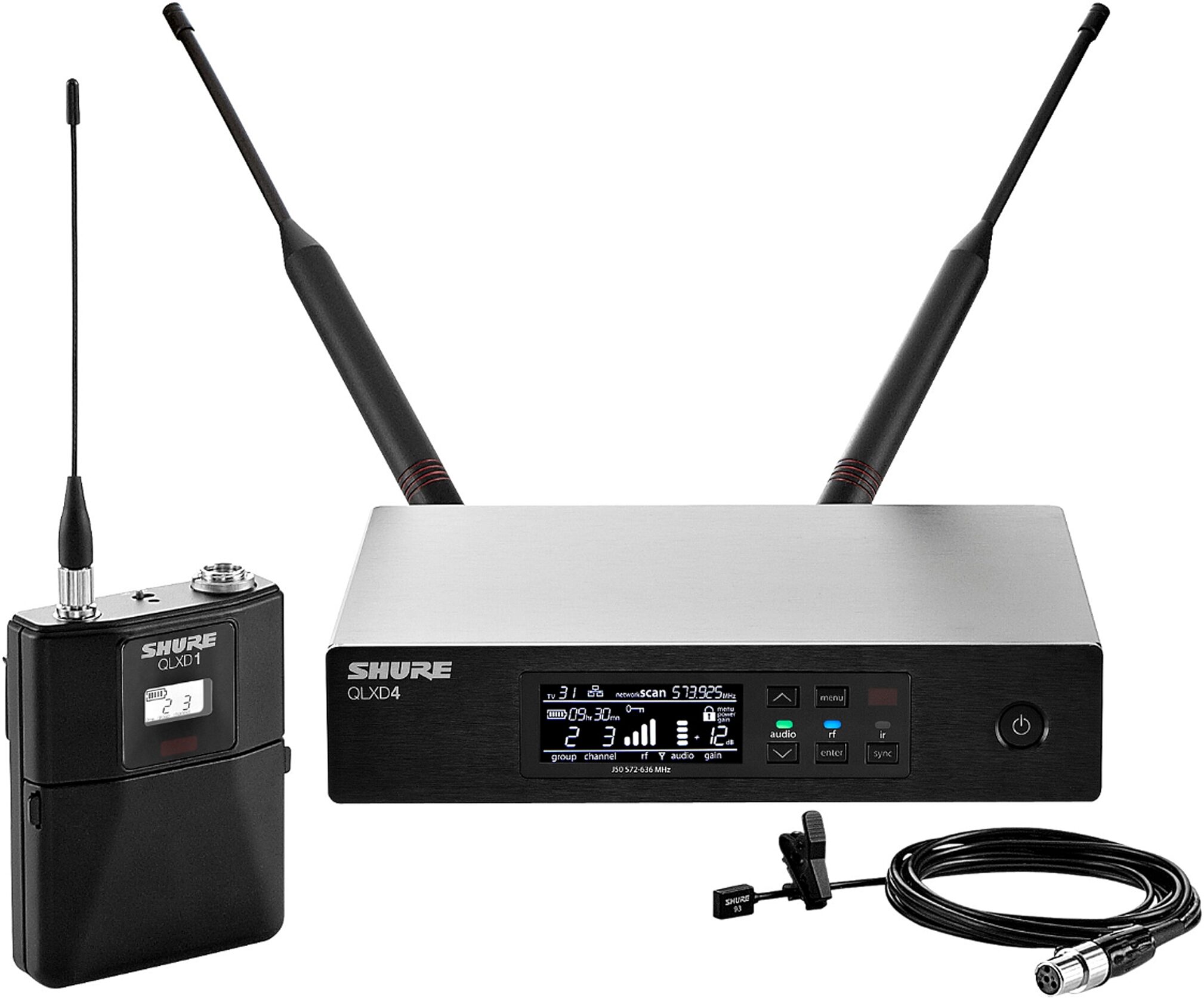 Shure QLXD14/93 Wireless System with WL93 Lavalier Microphone, Action Position Back