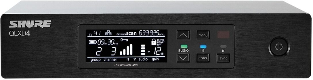 Shure QLXD4 Half-Rack Single-Channel Digital Wireless Receiver, Band H50 (534 - 598 MHz), Action Position Front
