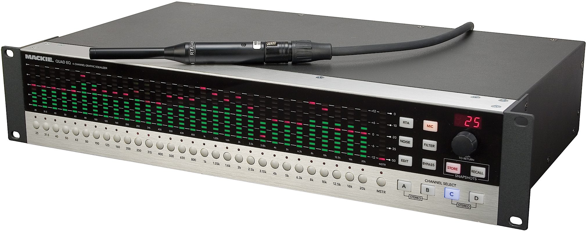Mackie QuadEQ 4-Channel Digital Graphic Equalizer, Left Angle