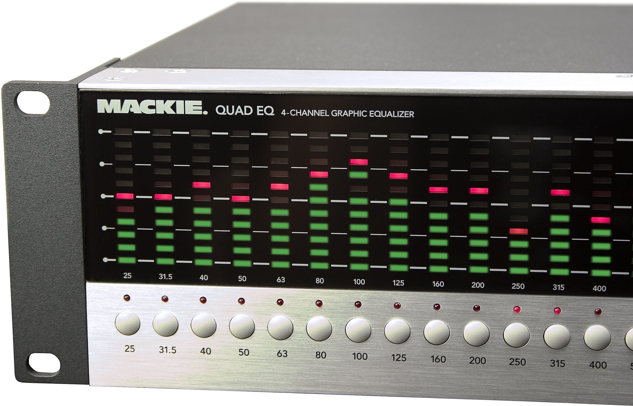 Mackie QuadEQ 4-Channel Digital Graphic Equalizer, Left Closeup
