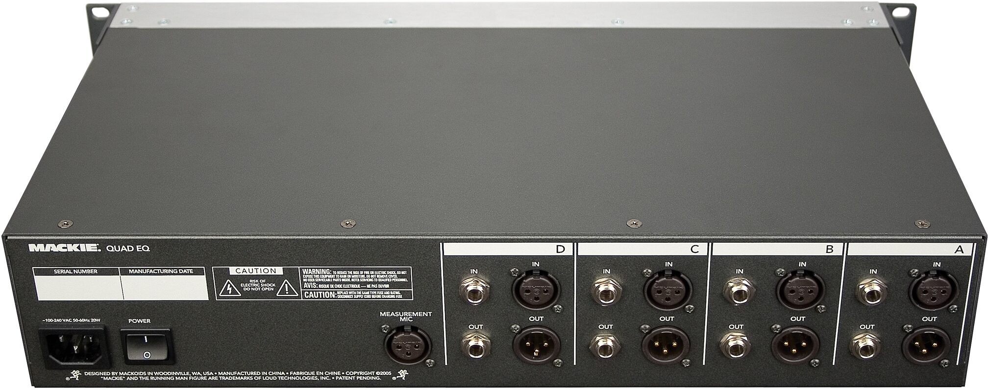 Mackie QuadEQ 4-Channel Digital Graphic Equalizer, Rear Slant High