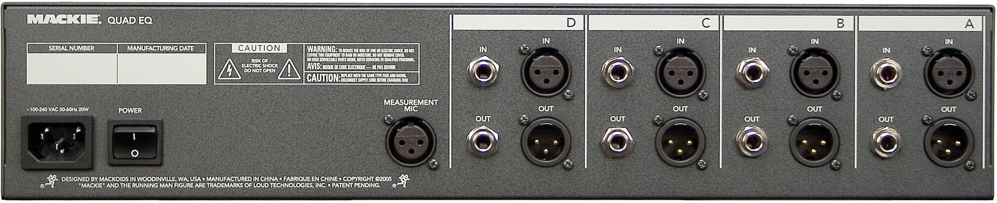 Mackie QuadEQ 4-Channel Digital Graphic Equalizer, Rear
