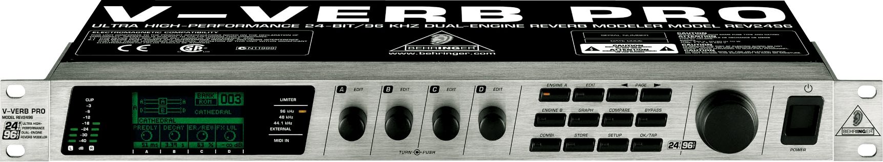 Behringer REV2496 Dual Engine Reverb Modeler, Main