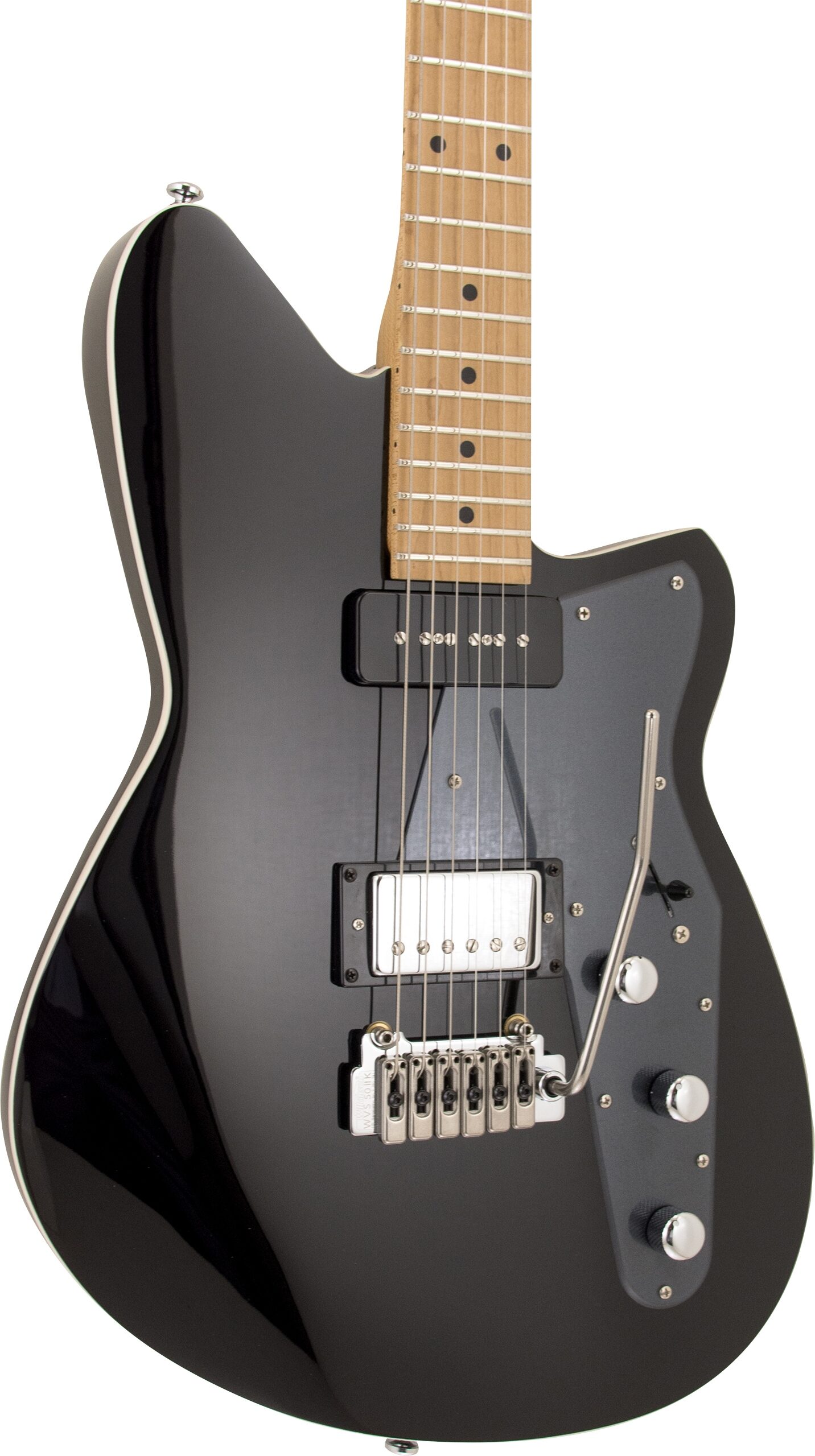 Reverend Double Agent W Electric Guitar, Midnight Black, Action Position Back