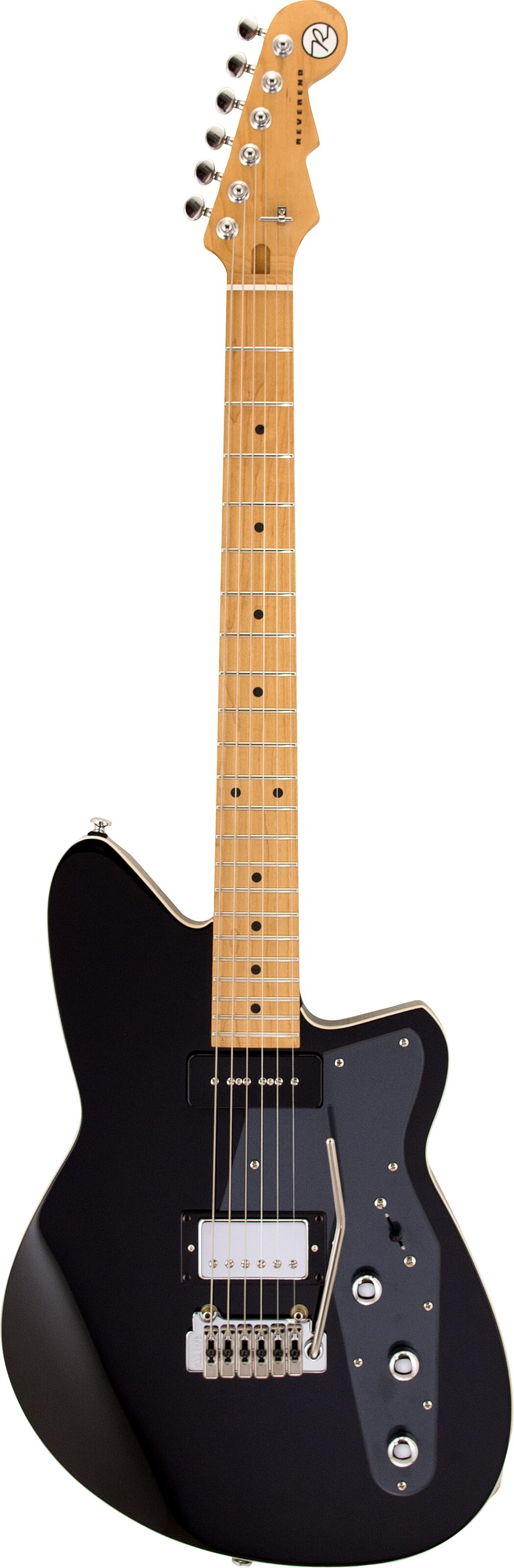 Reverend Double Agent W Electric Guitar, Midnight Black, Action Position Back