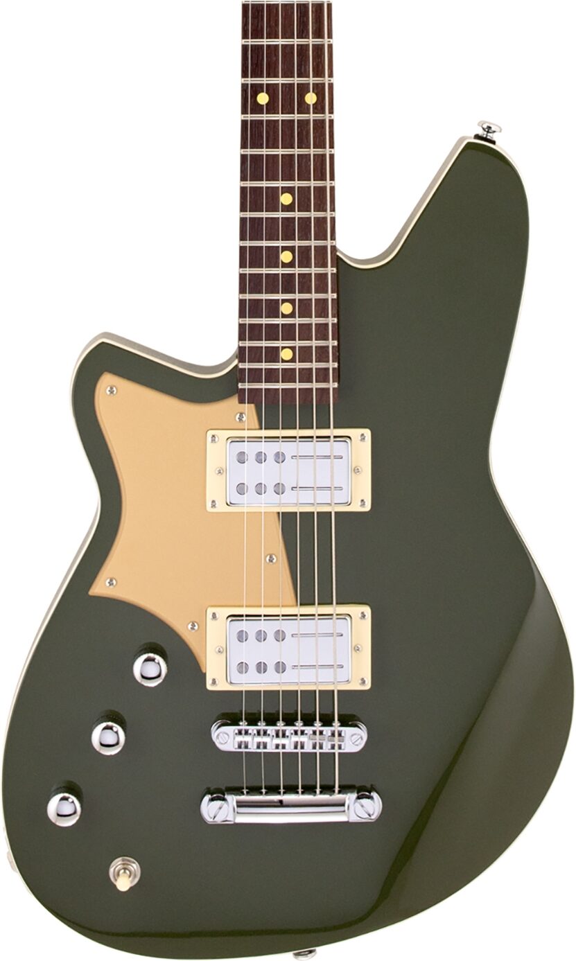 Reverend Descent RA Baritone Guitar, Left-Handed, Army Green, Action Position Back
