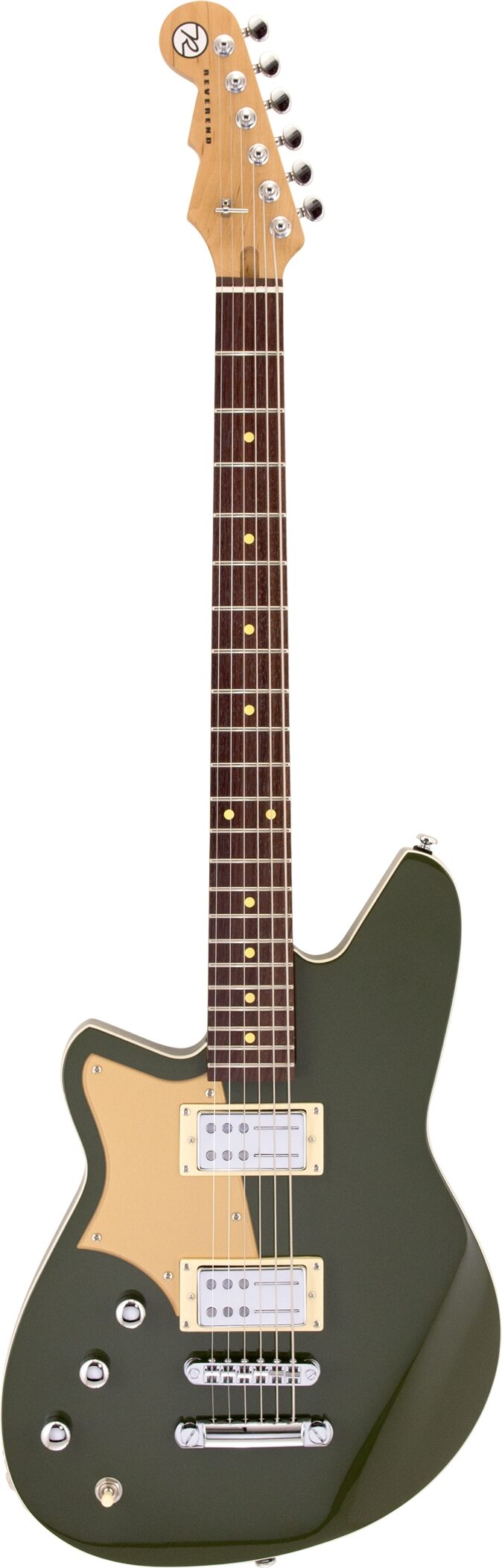 Reverend Descent RA Baritone Guitar, Left-Handed, Army Green, Action Position Back