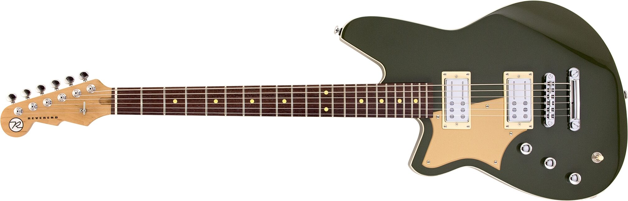 Reverend Descent RA Baritone Guitar, Left-Handed, Army Green, Action Position Back