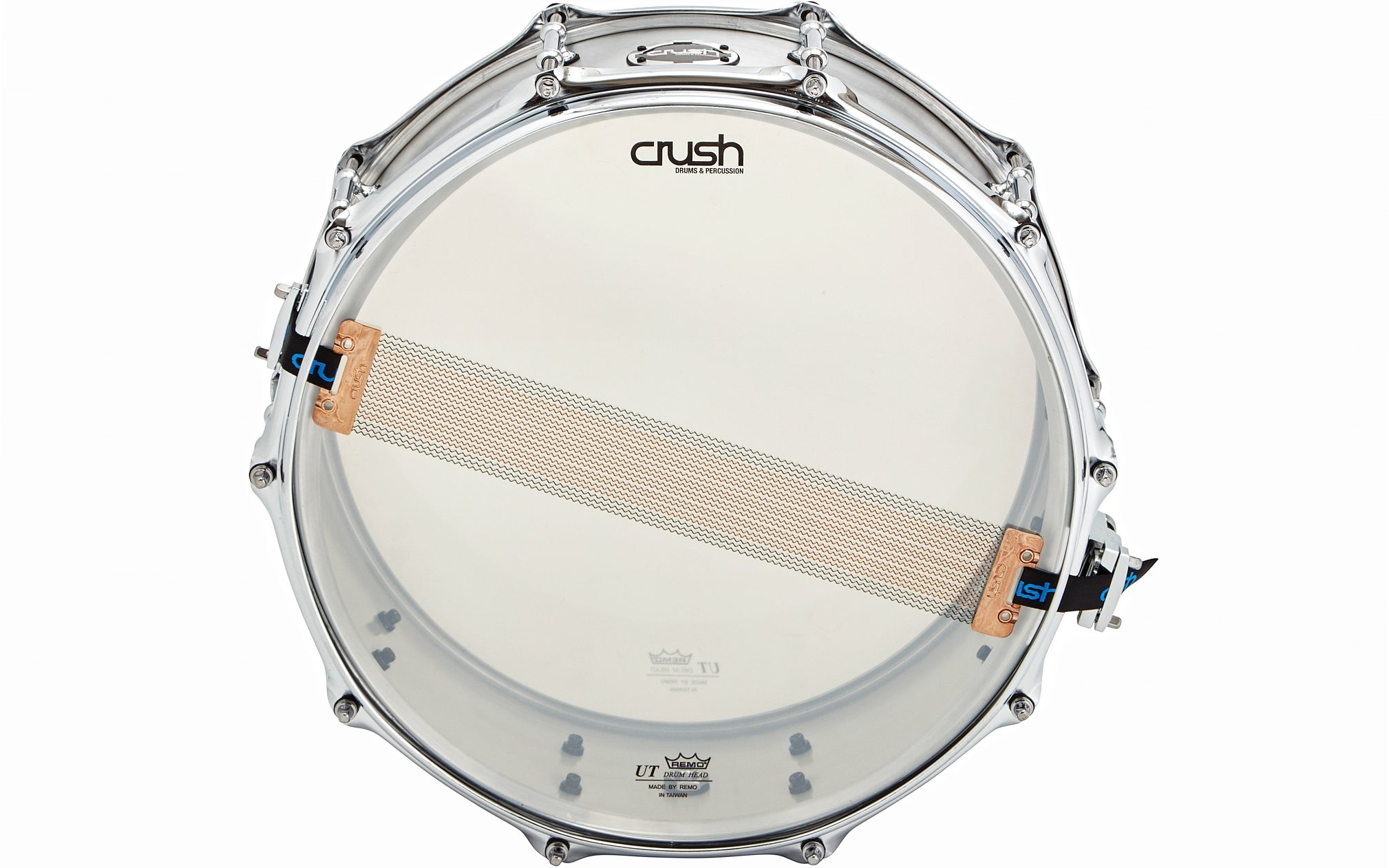 Crush Rolled Brushed Aluminum Snare Drum, Angled Front