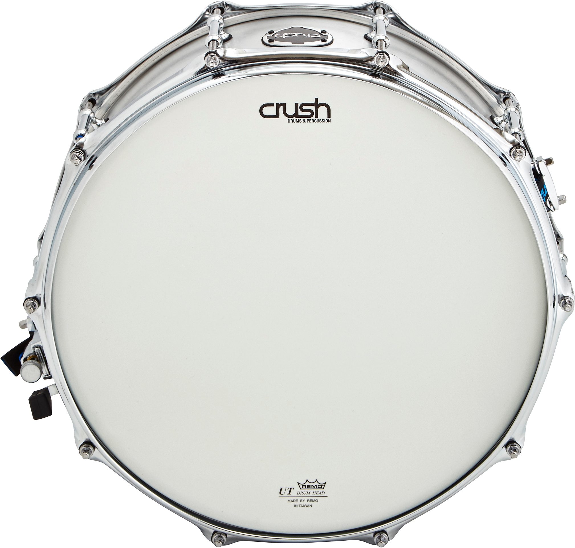 Crush Rolled Brushed Aluminum Snare Drum, Angled Front