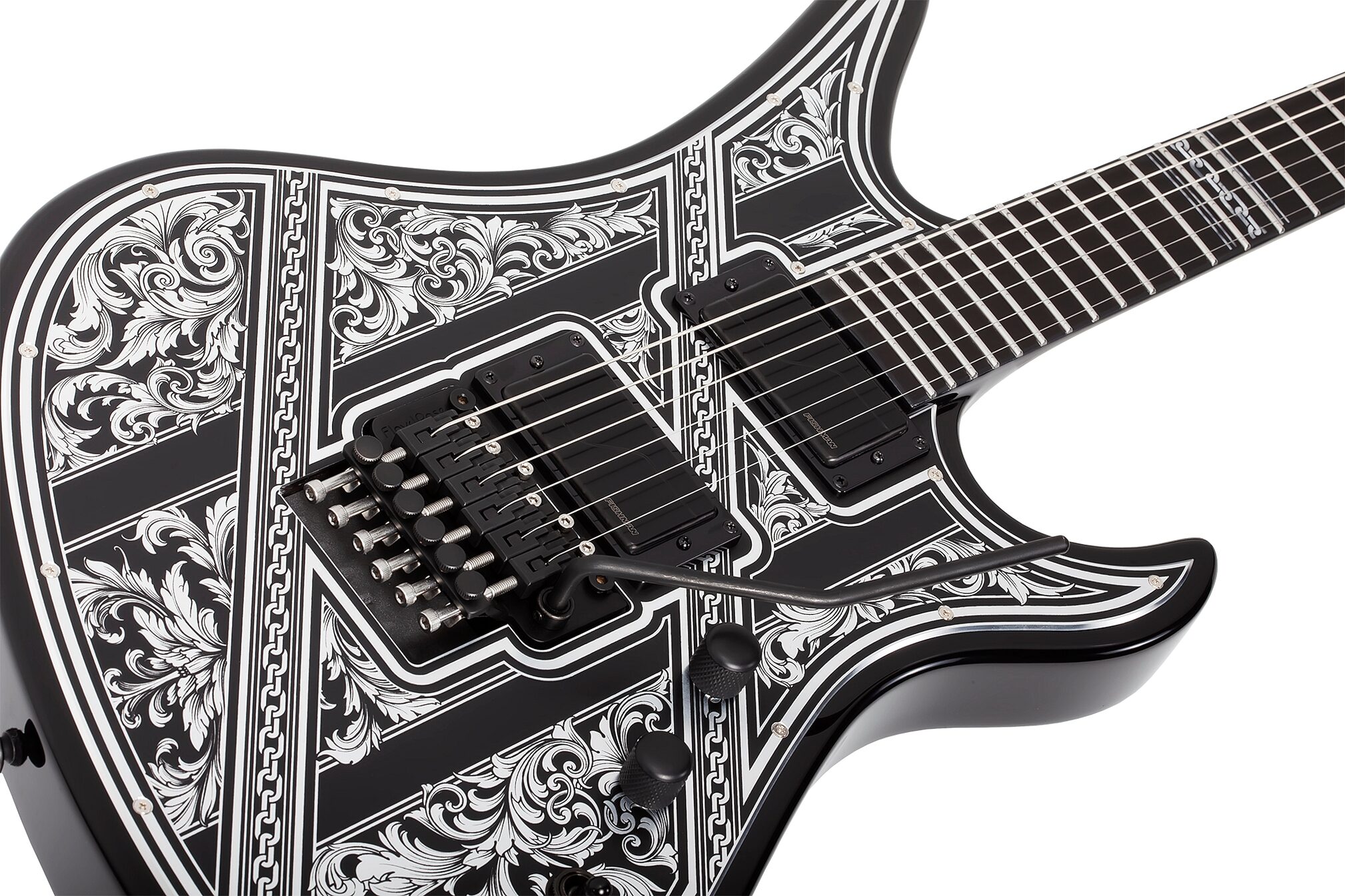 Schecter Avenger FR Przym Palladium Electric Guitar, Gloss Black, Action Position Back