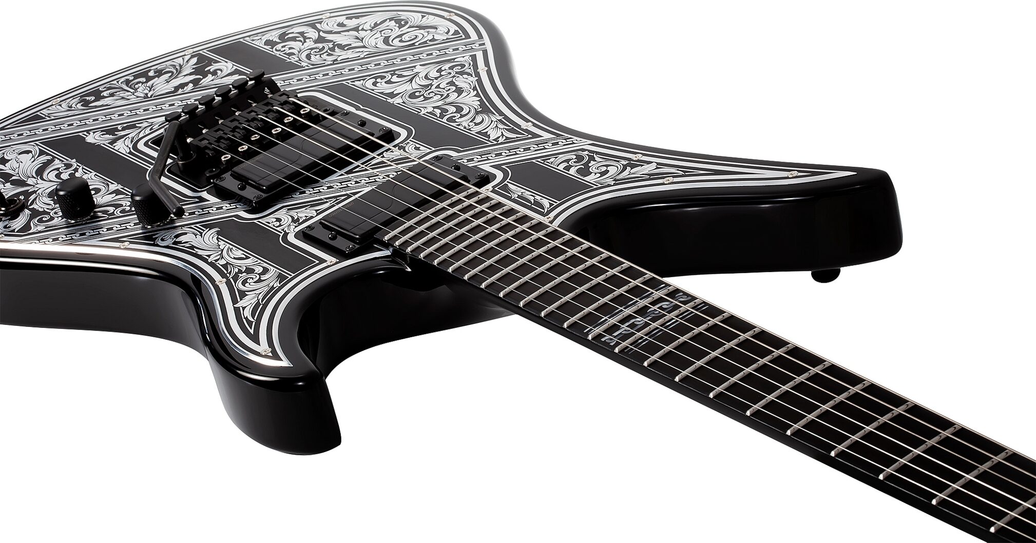 Schecter Avenger FR Przym Palladium Electric Guitar, Gloss Black, Action Position Back