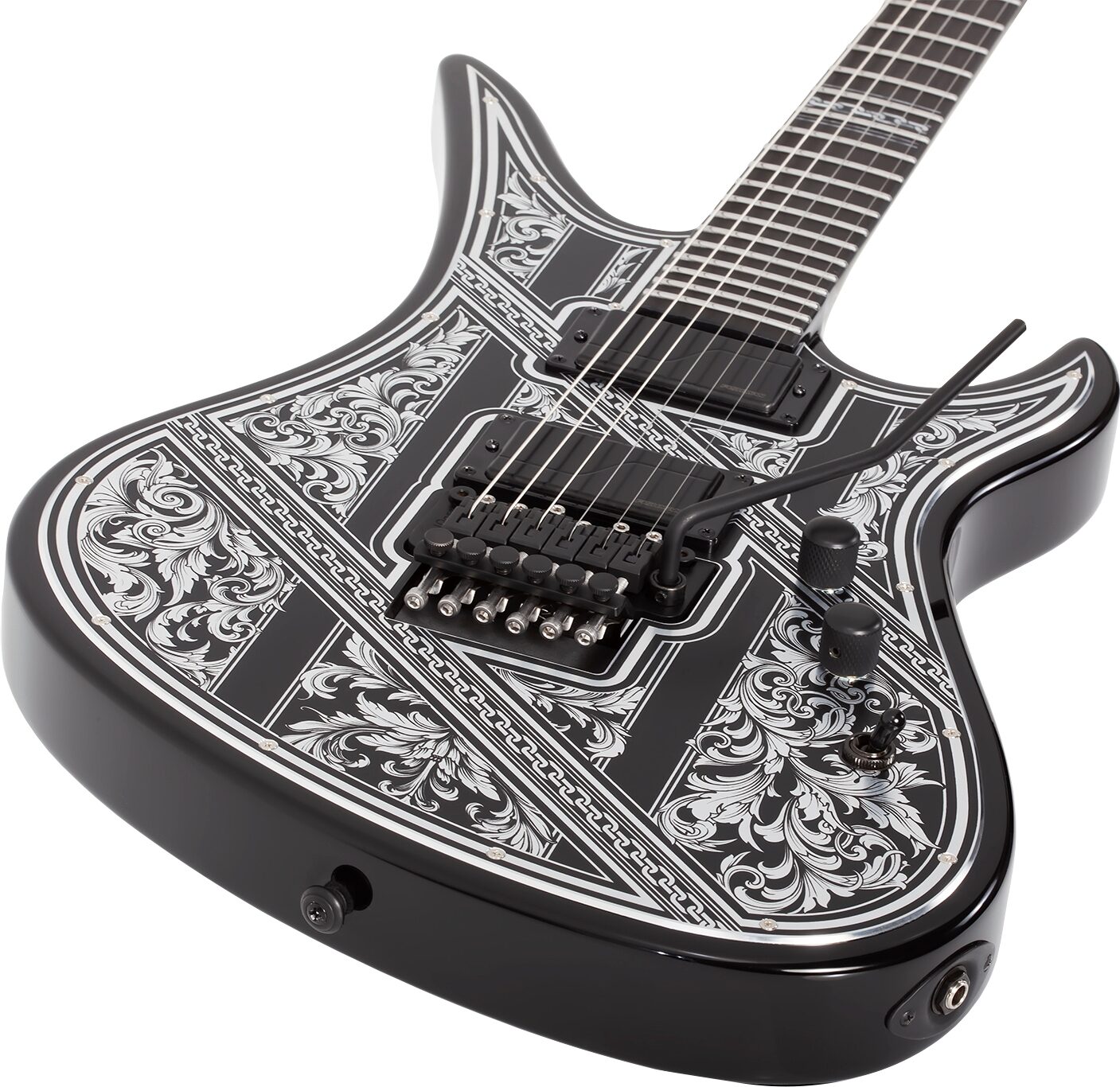 Schecter Avenger FR Przym Palladium Electric Guitar, Gloss Black, Action Position Back