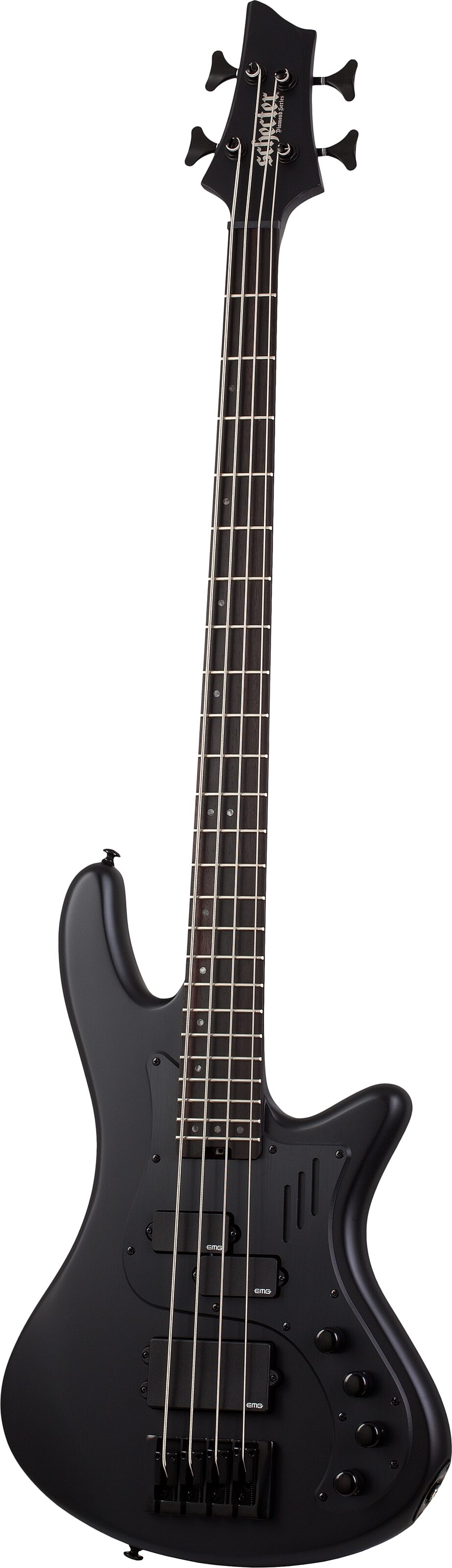Schecter Stiletto Stealth-4 Electric Bass, Satin Black, Action Position Back