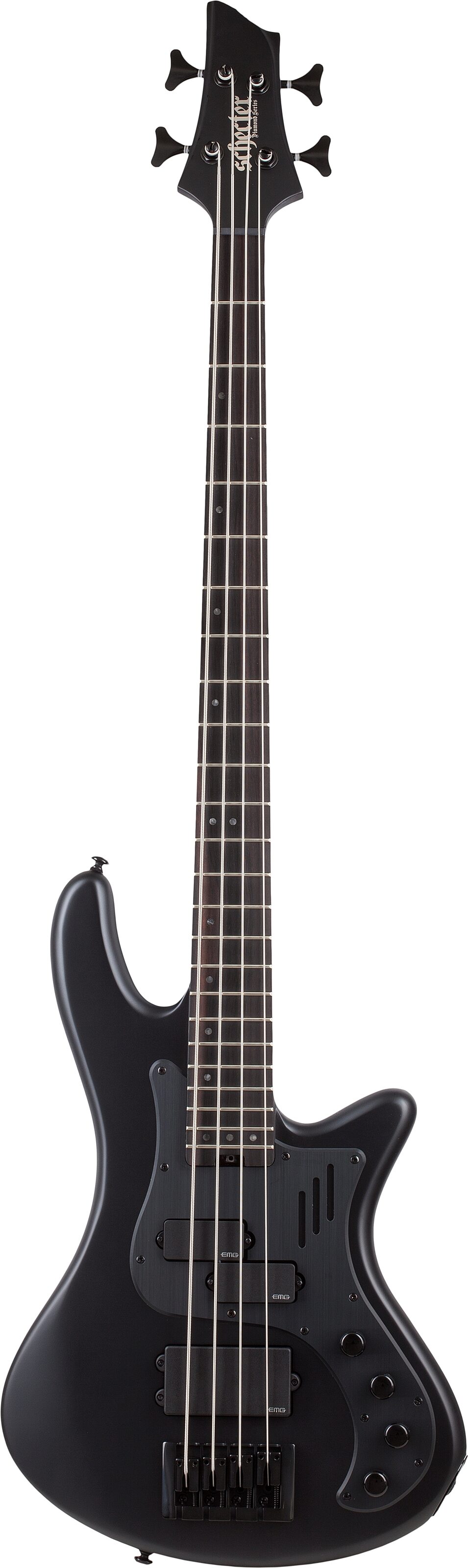 Schecter Stiletto Stealth-4 Electric Bass, Satin Black, Action Position Back