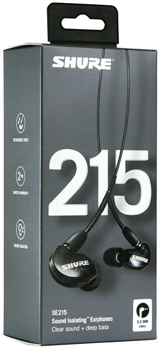 Shure SE215 Pro Sound Isolating Earphones, Transparent Black, SE215-K, Open Box (Very Good), Package