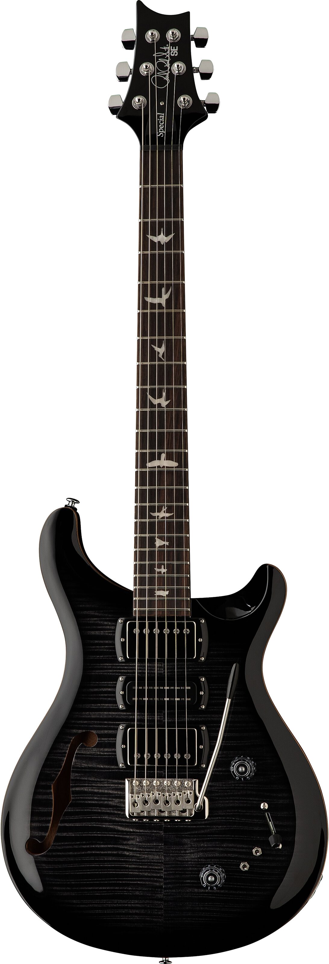 PRS Paul Reed Smith SE Special Semi-Hollowbody Electric Guitar, Charcoal Burst, Action Position Back