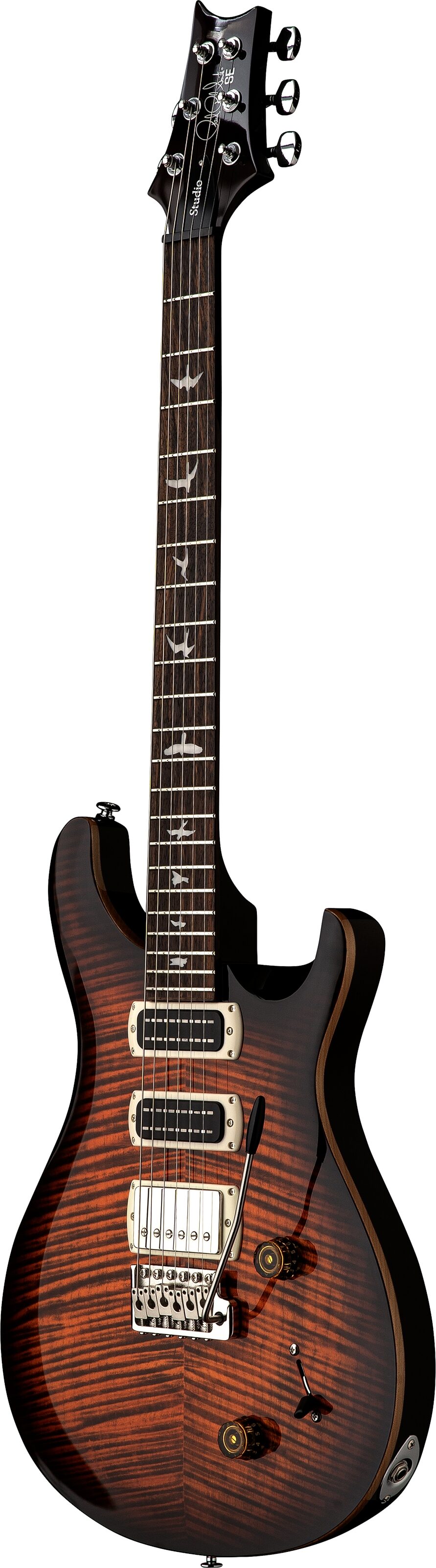 PRS Paul Reed Smith SE Studio Electric Guitar (with Gig Bag), Orange Tiger Smokeburst, Action Position Back