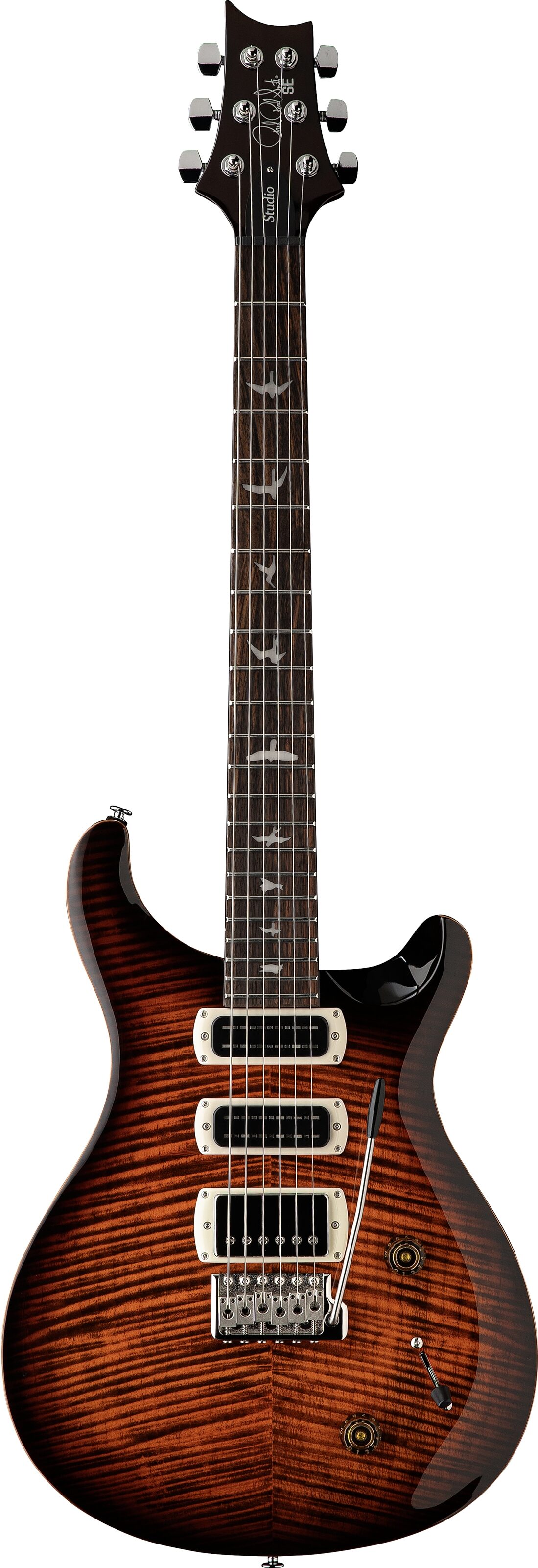 PRS Paul Reed Smith SE Studio Electric Guitar (with Gig Bag), Orange Tiger Smokeburst, Action Position Back
