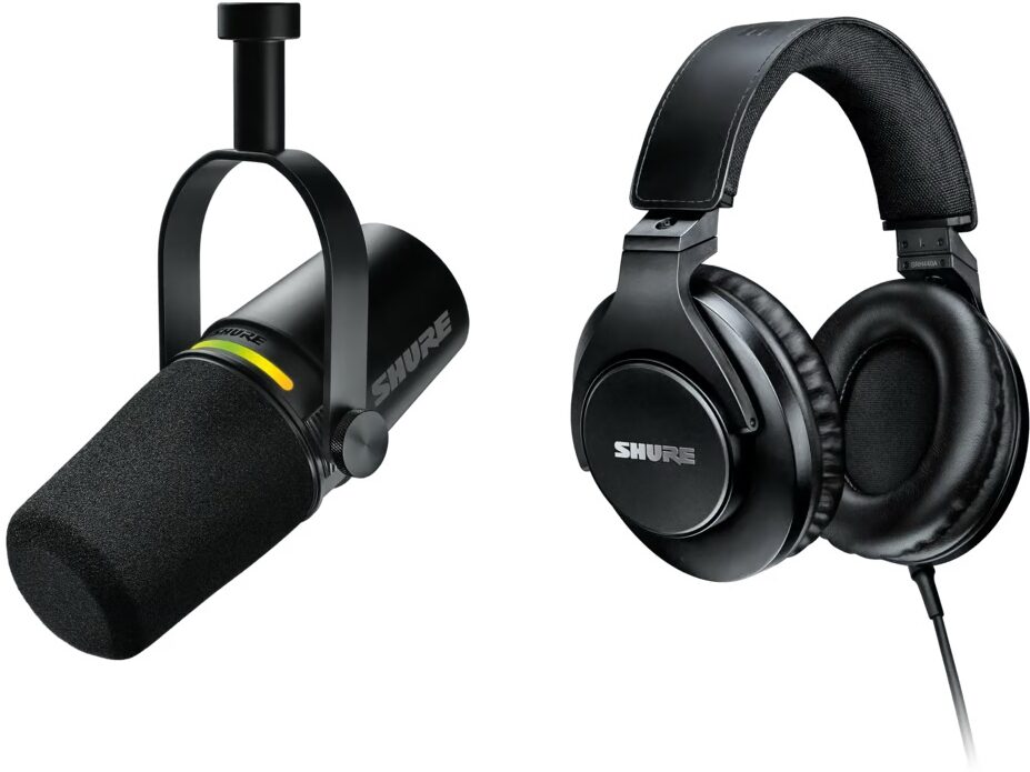 Shure MV7+ Hybrid USB/XLR Podcast Microphone, Black, Bundle with Headphones, Main