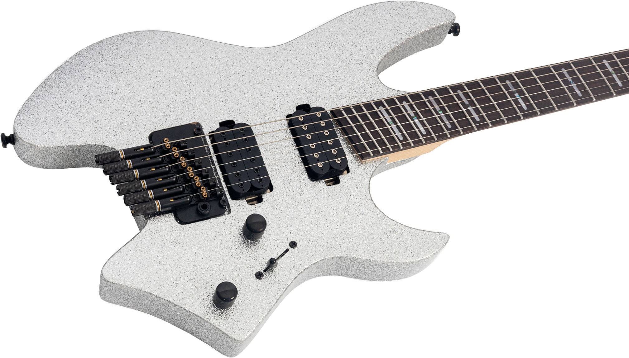 Sire Larry Carlton X6 Headless Electric Guitar (with Gig Bag), Silver Sparkle, Action Position Back