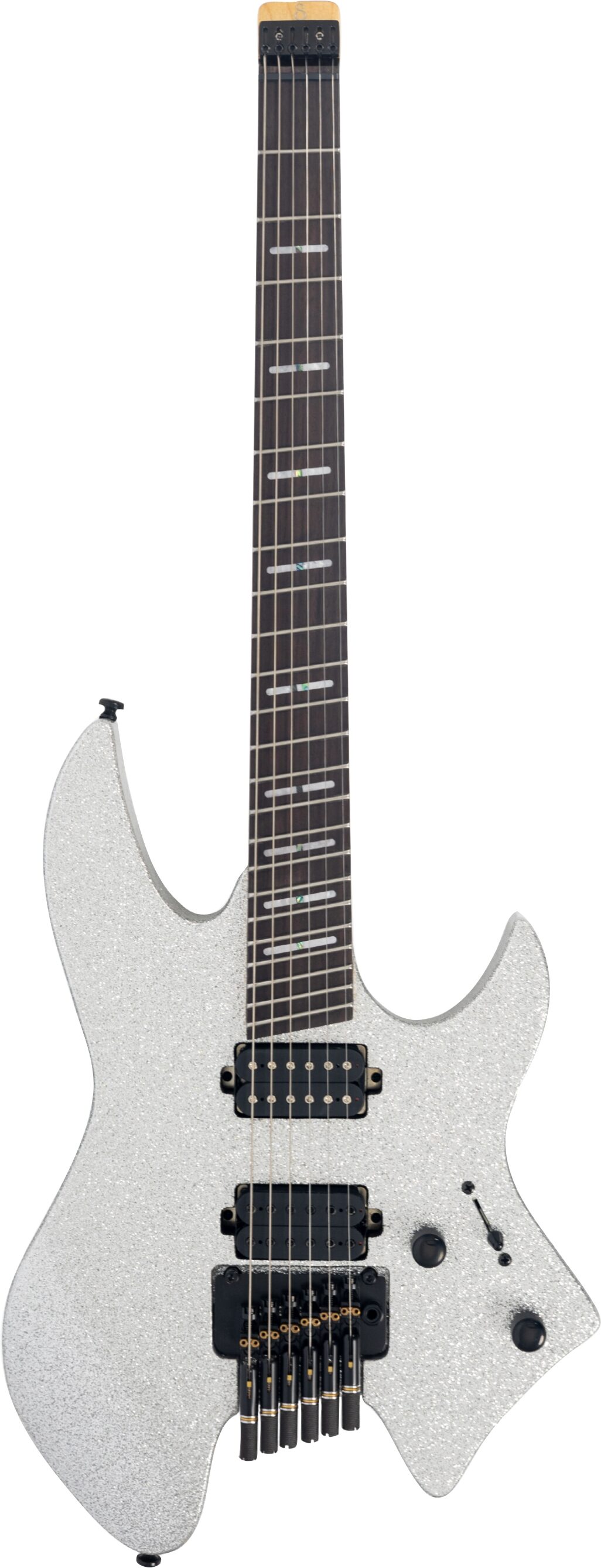 Sire Larry Carlton X6 Headless Electric Guitar (with Gig Bag), Silver Sparkle, Action Position Back