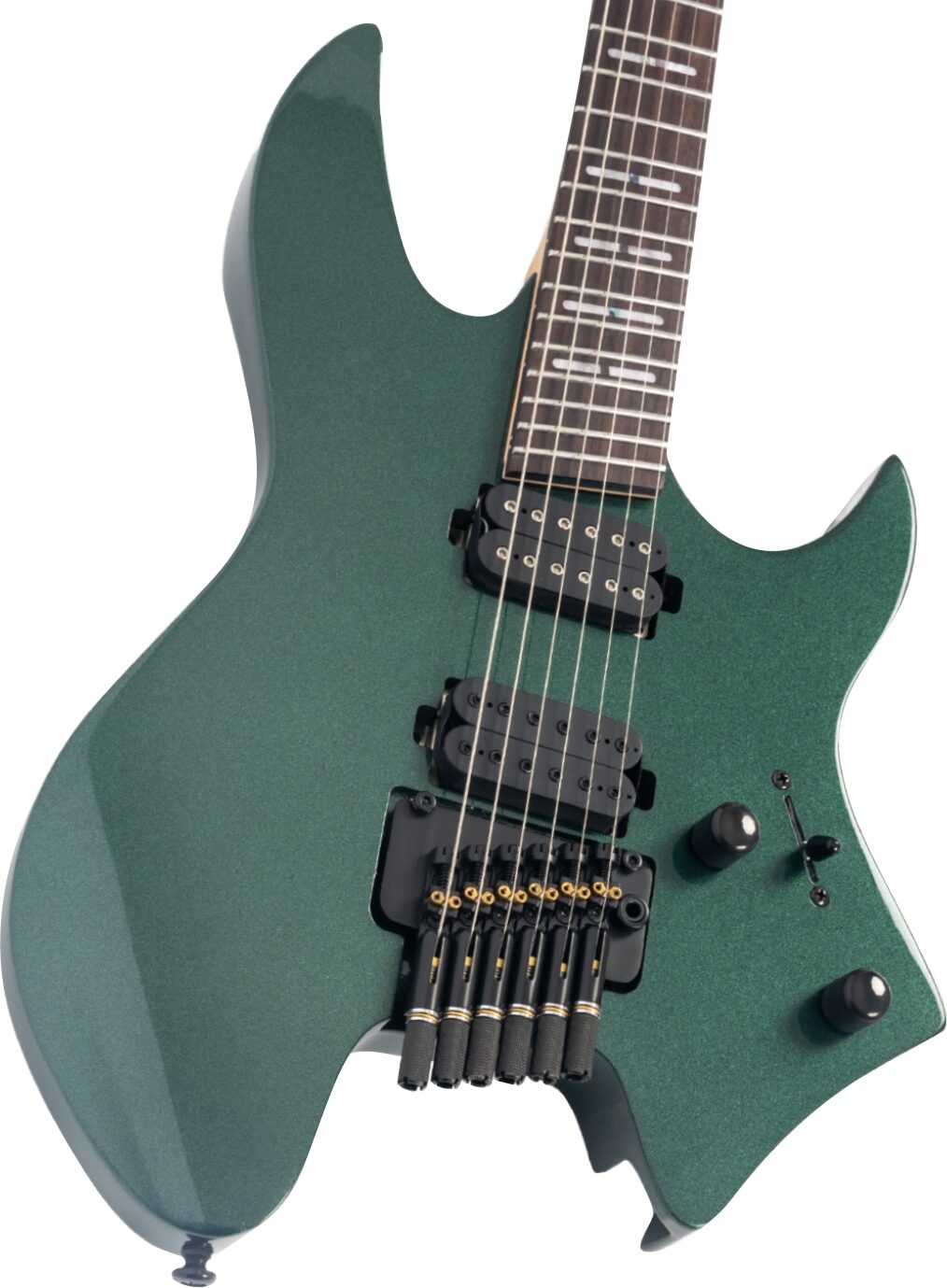 Sire Larry Carlton X6 Headless Electric Guitar (with Gig Bag), Green, Action Position Back