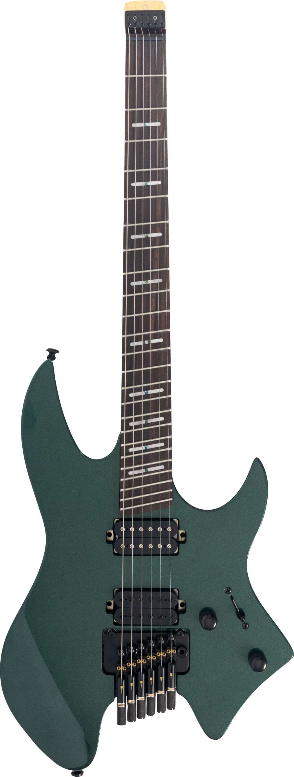 Sire Larry Carlton X6 Headless Electric Guitar (with Gig Bag), Green, Action Position Back