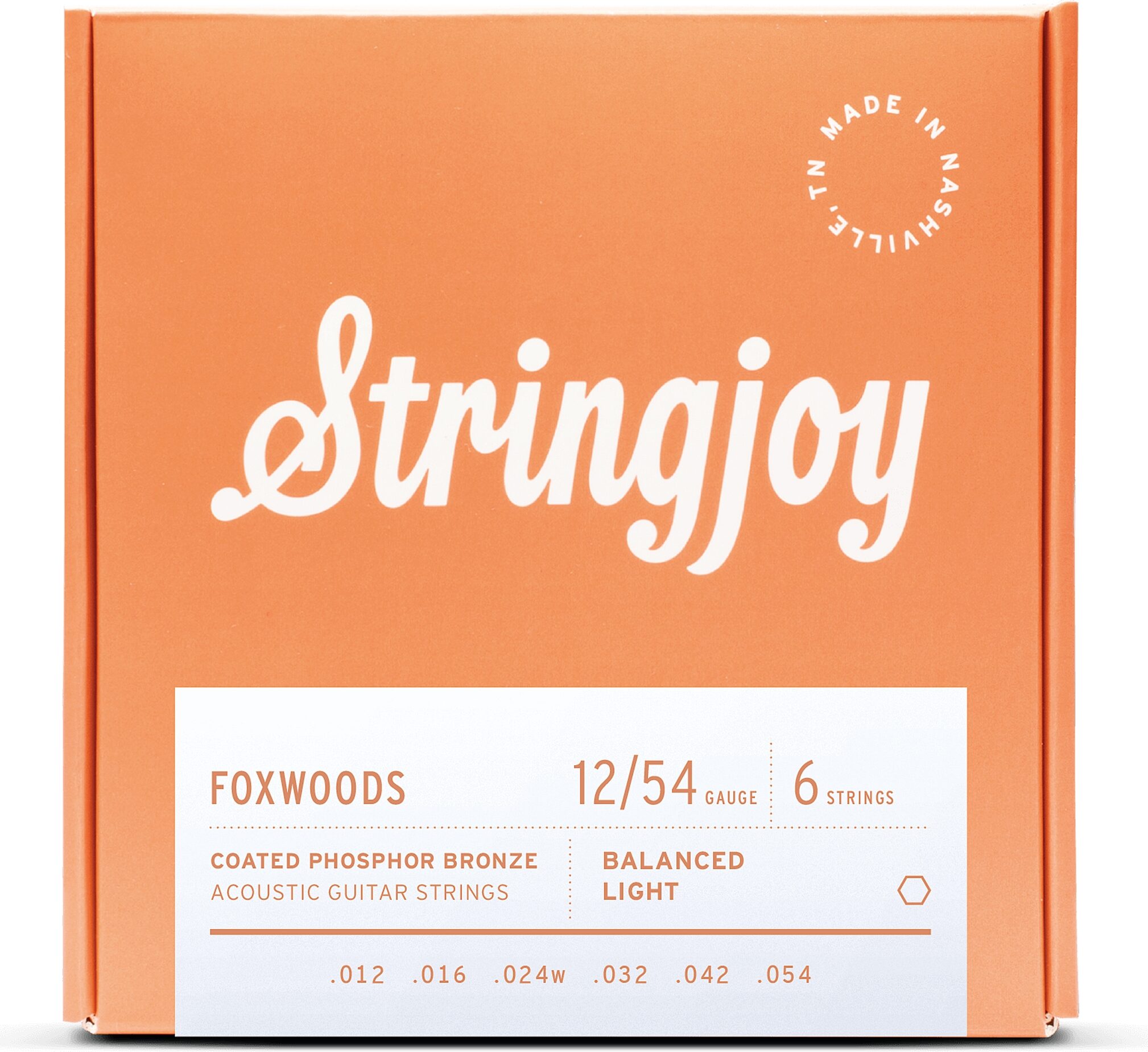 Stringjoy SJ-FW Foxwoods Coated Phosphor Bronze Acoustic Guitar Strings, 12-54, Action Position Back