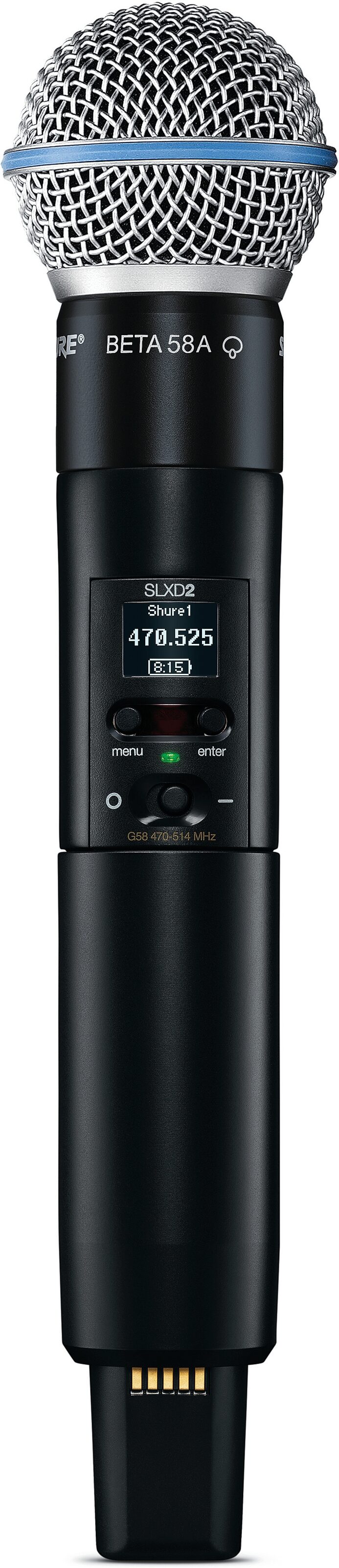 Shure SLXD24/B58 Handheld Wireless Beta 58 Microphone System, Band H55 (514-558 MHz), Detail Side