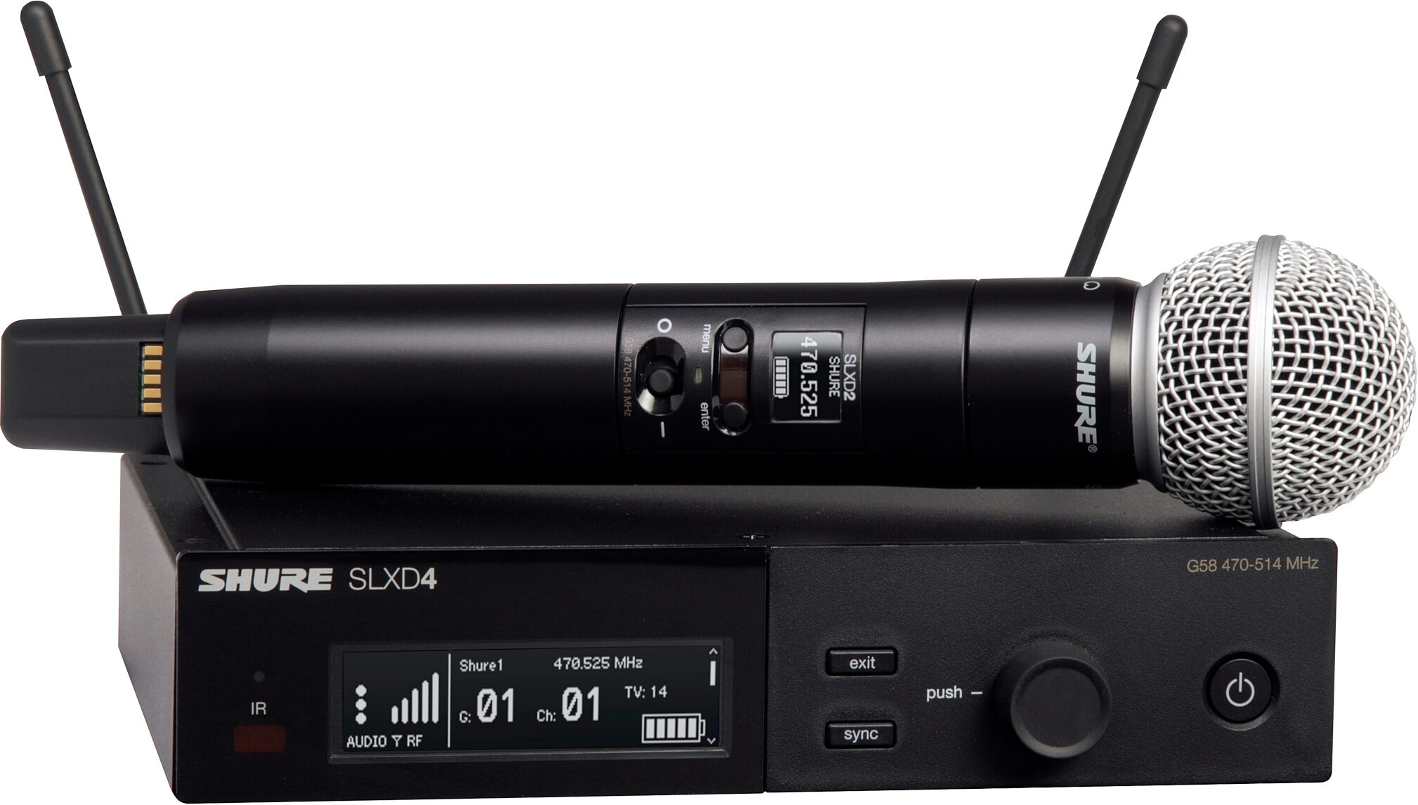 Shure SLXD24/SM58 Handheld Wireless SM58 Microphone System, Band H55 (514-558 MHz), Open Box (Like New), Main